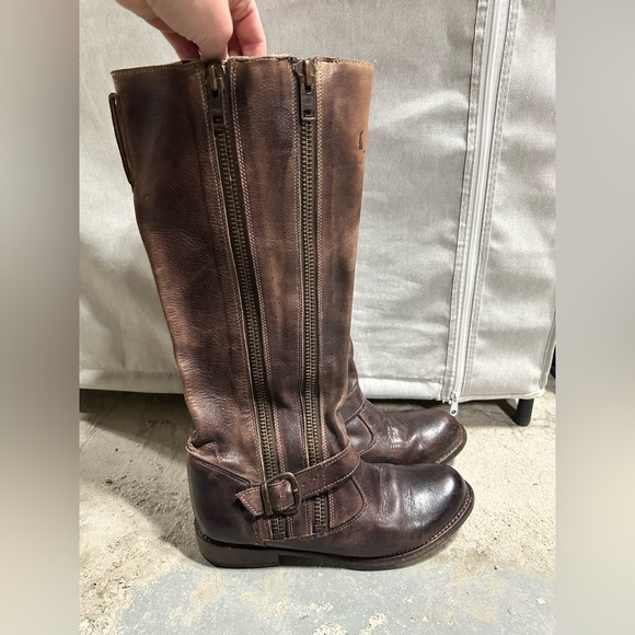 BED STU Cobbler Series Distressed Leather Tall Boot Double Zip Brown Size 8.5 - Picture 2 of 7